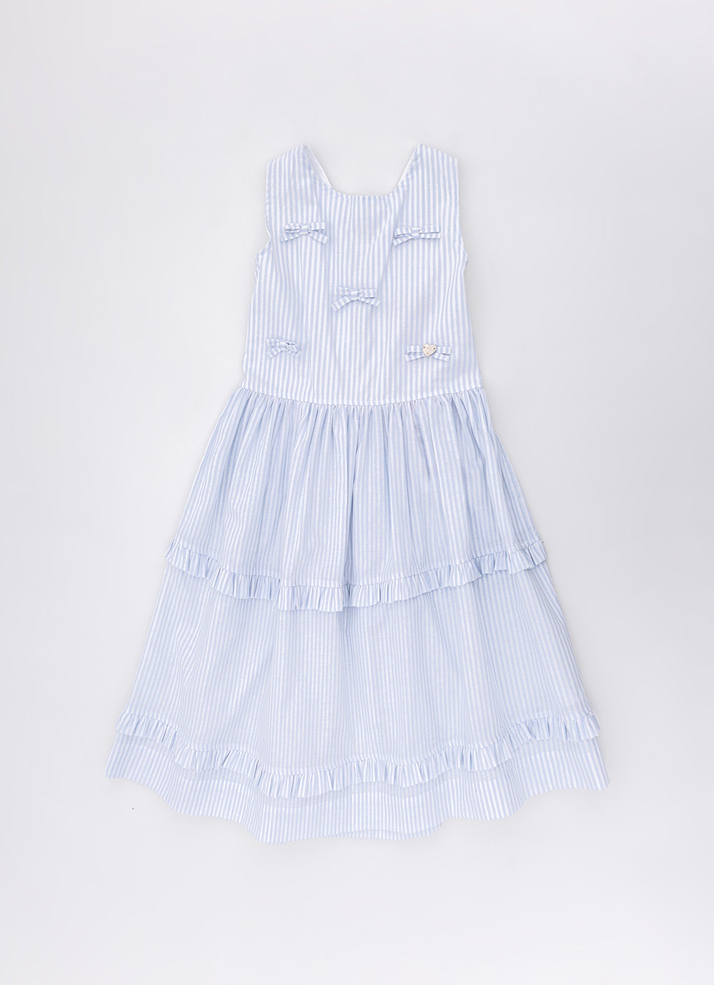 Vestido Tricoline Listrado Babadinhos e Laçinhos
