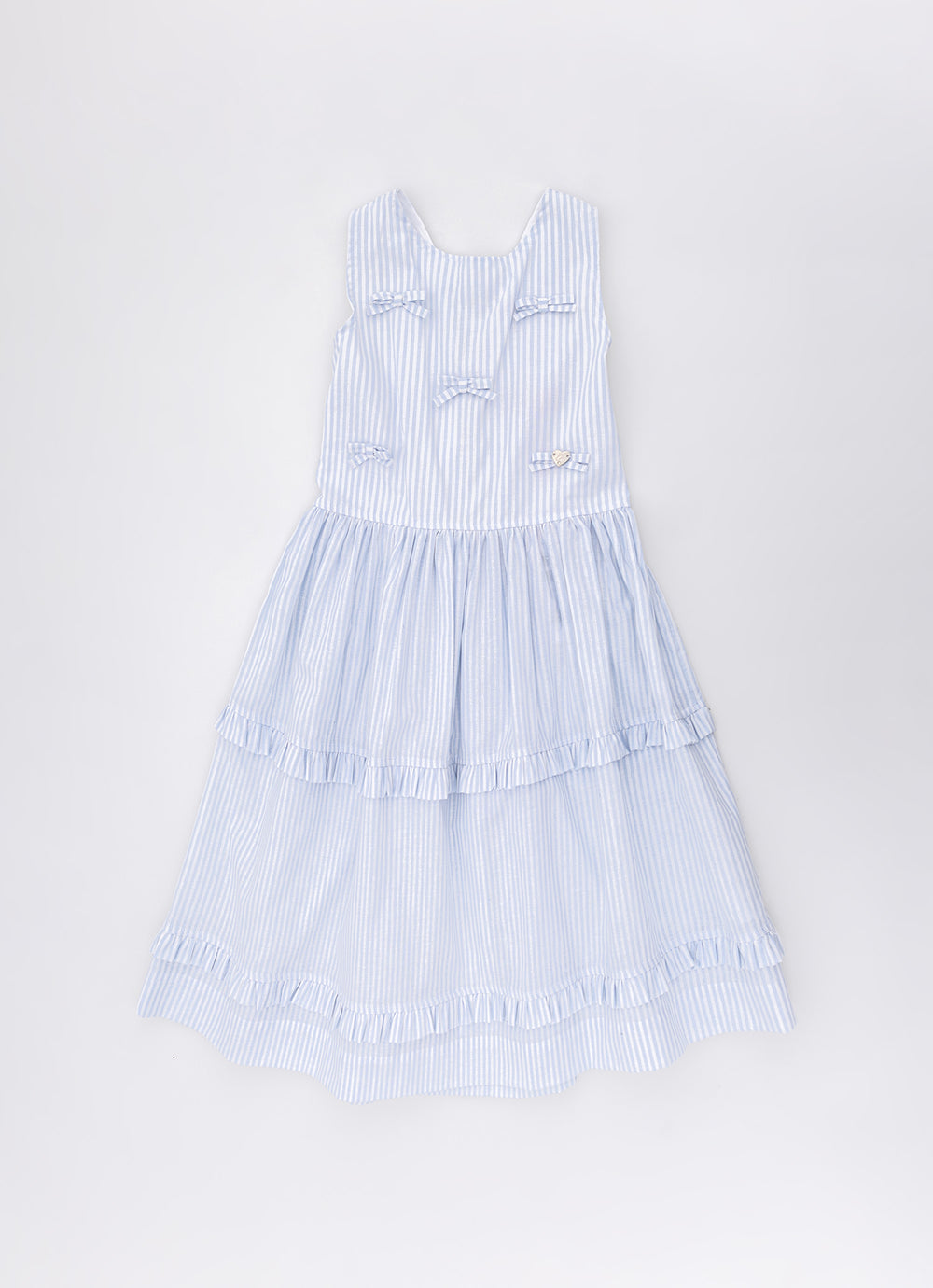 Vestido Tricoline Listrado Babadinhos e Laçinhos