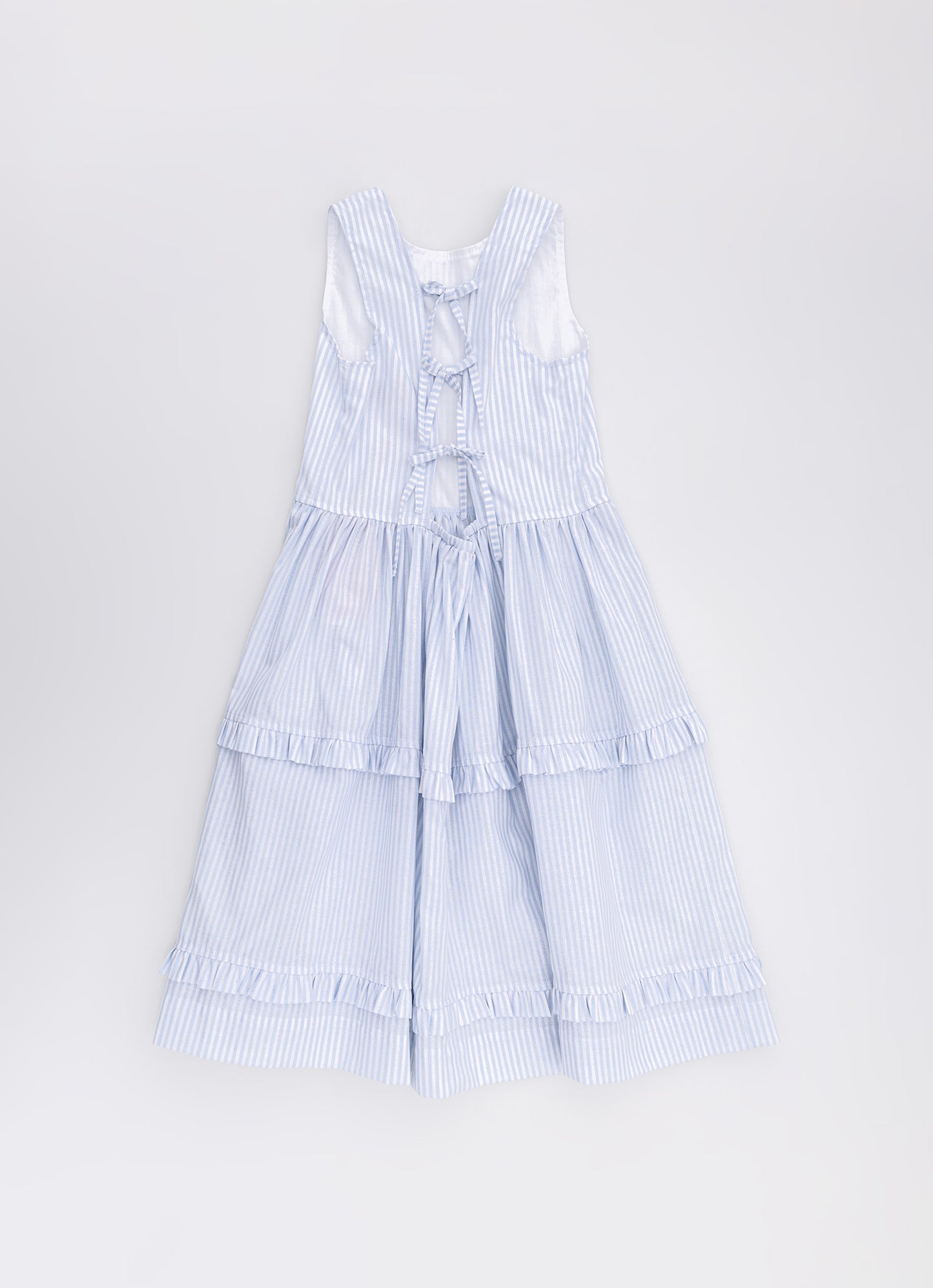 Vestido Tricoline Listrado Babadinhos e Laçinhos
