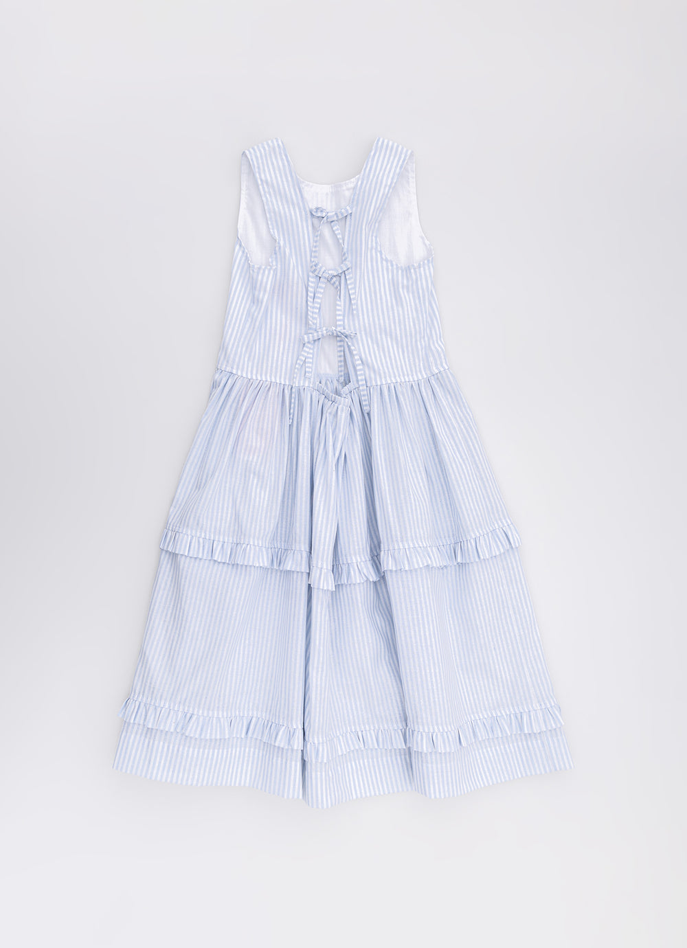 Vestido Tricoline Listrado Babadinhos e Laçinhos