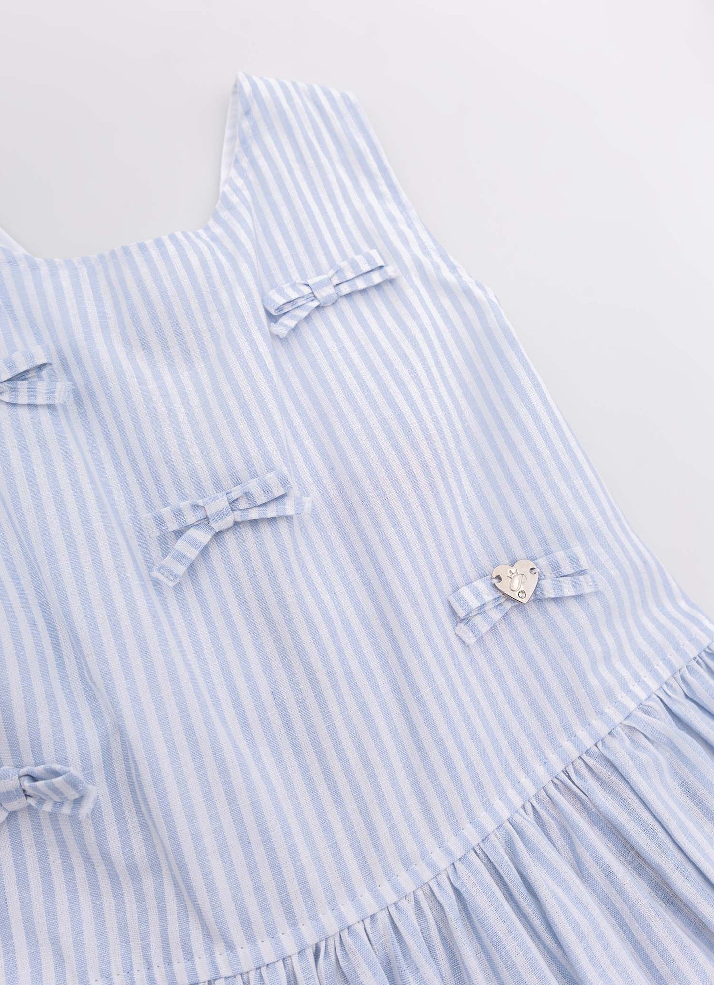 Vestido Tricoline Listrado Babadinhos e Laçinhos