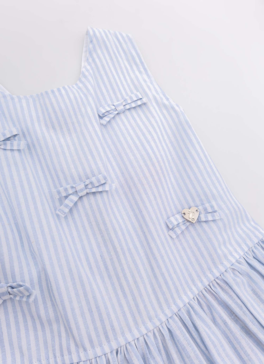 Vestido Tricoline Listrado Babadinhos e Laçinhos
