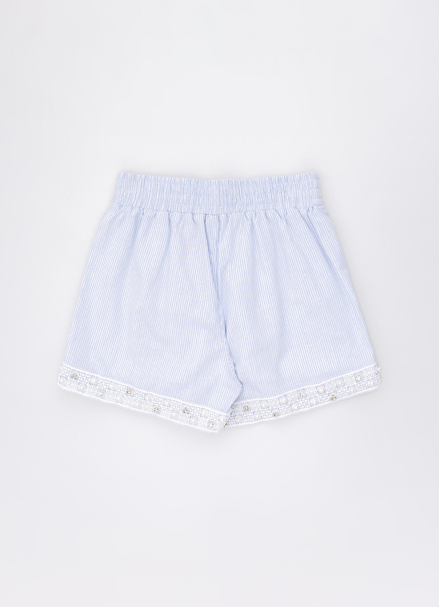 Short Algodão Listrado Renda Bordada