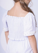 Blusa Cropped Tricoline Renda Bordada
