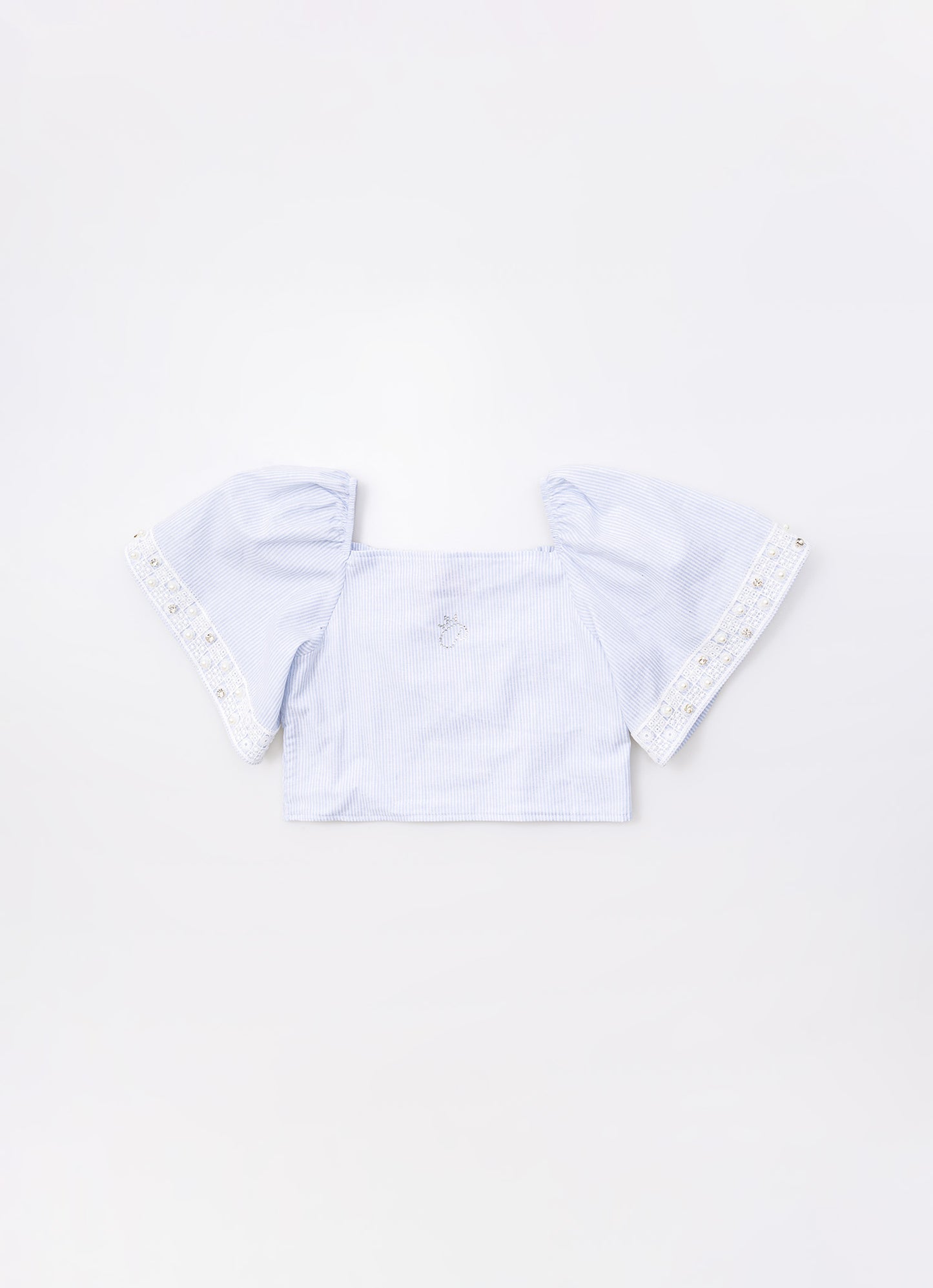Blusa Cropped Tricoline Renda Bordada