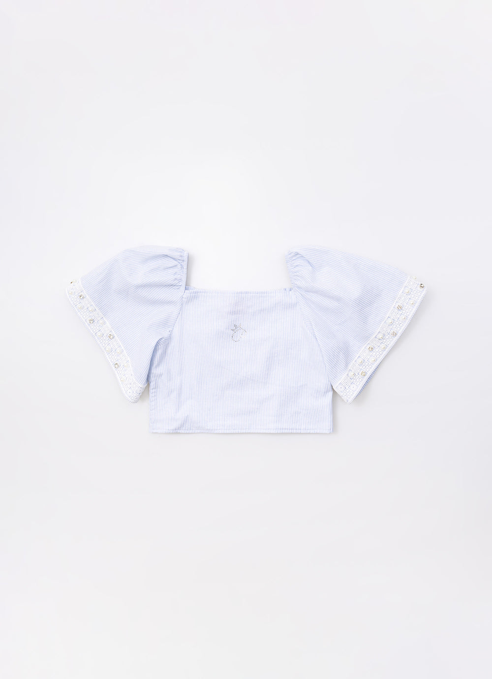 Blusa Cropped Tricoline Renda Bordada