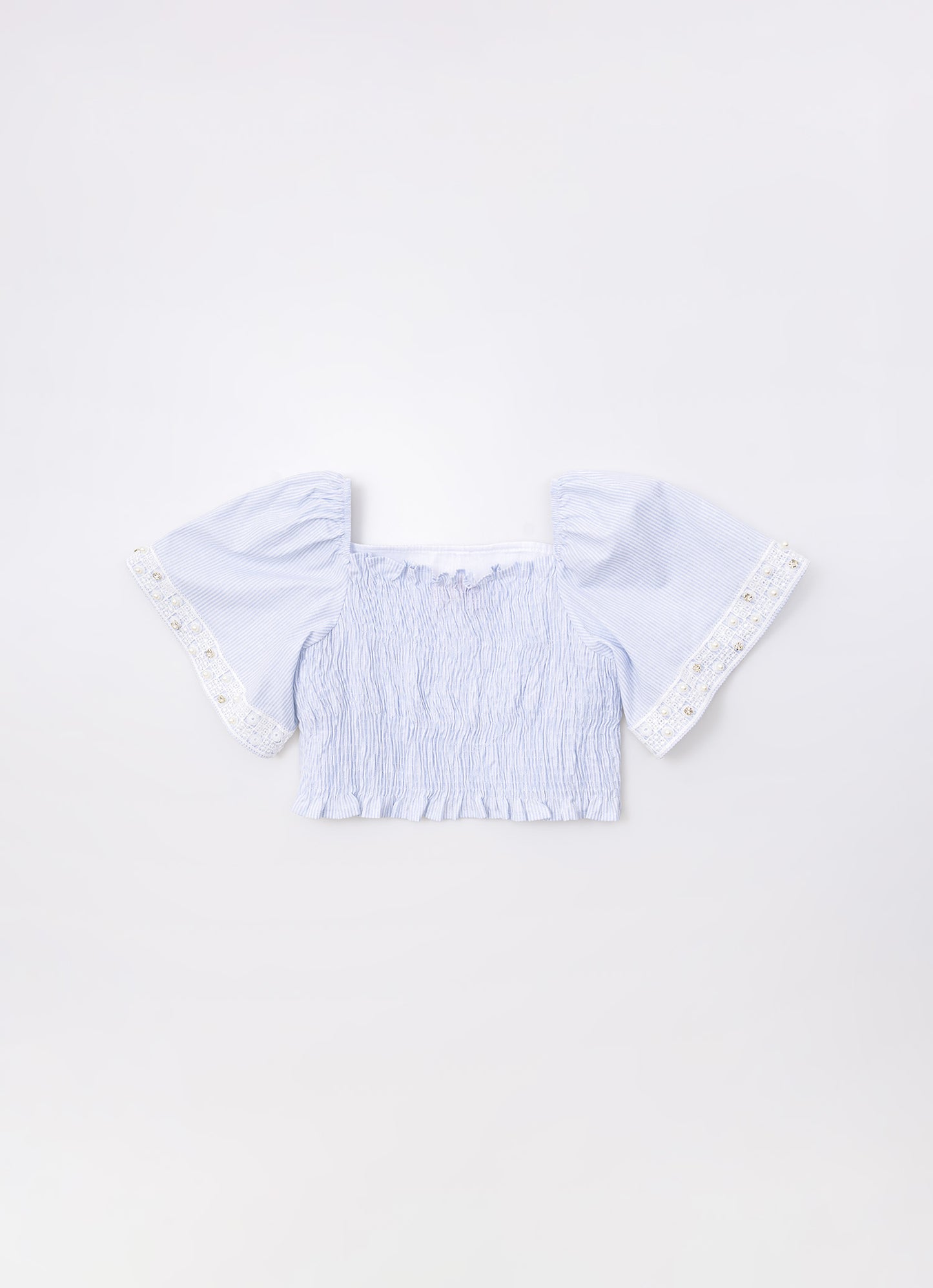 Blusa Cropped Tricoline Renda Bordada
