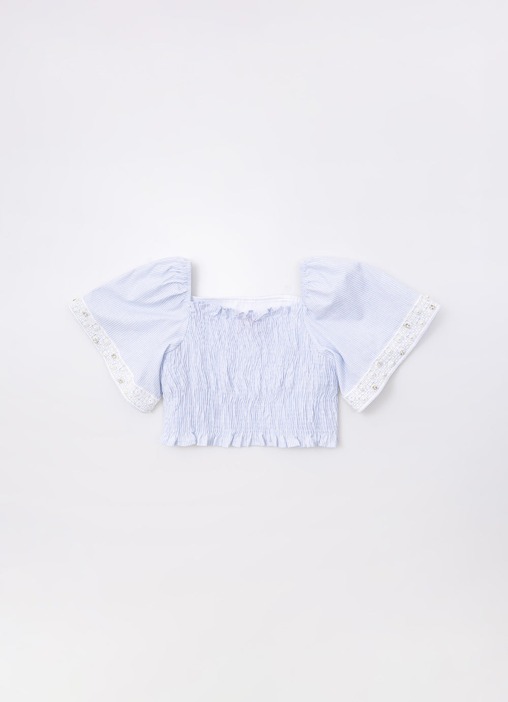 Blusa Cropped Tricoline Renda Bordada