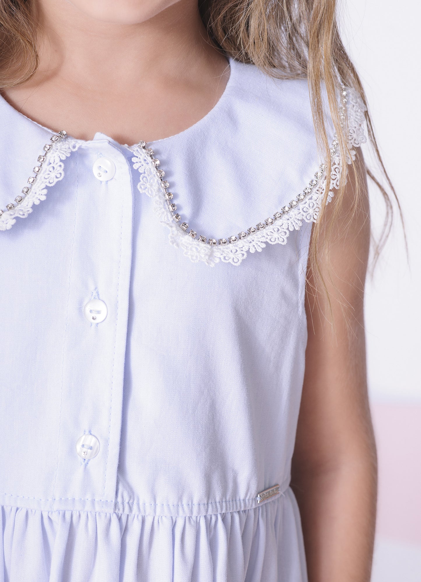 Vestido Algodão Botões Golinha Renda