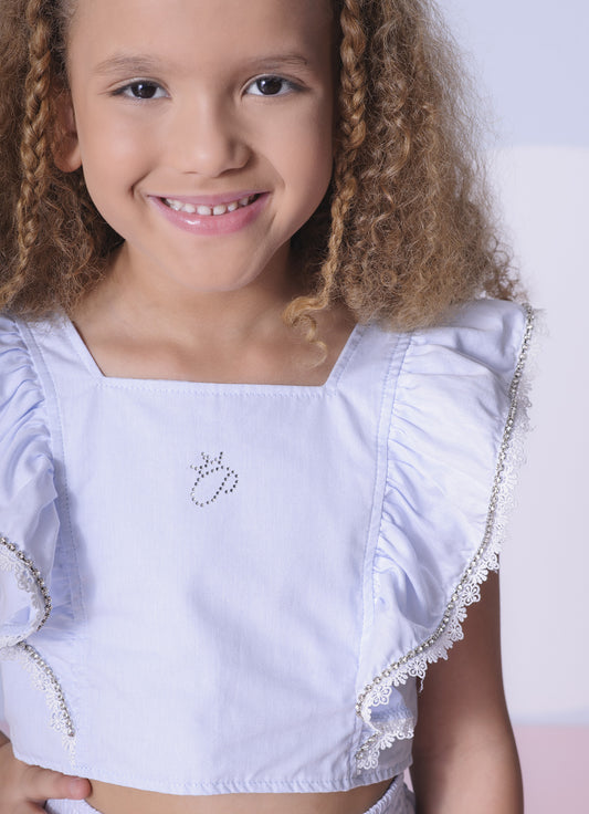 Blusa Cropped Tricoline Babado Blusa Cropped Tricoline Babado