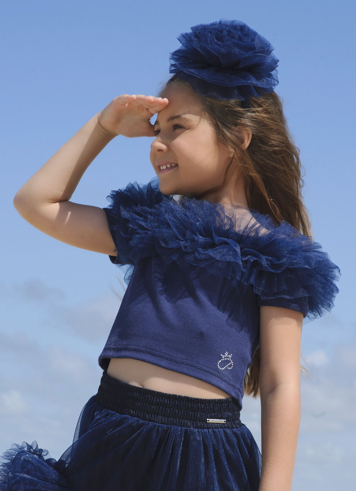 Blusa Ribana Babados Tule Ombro a Ombro
