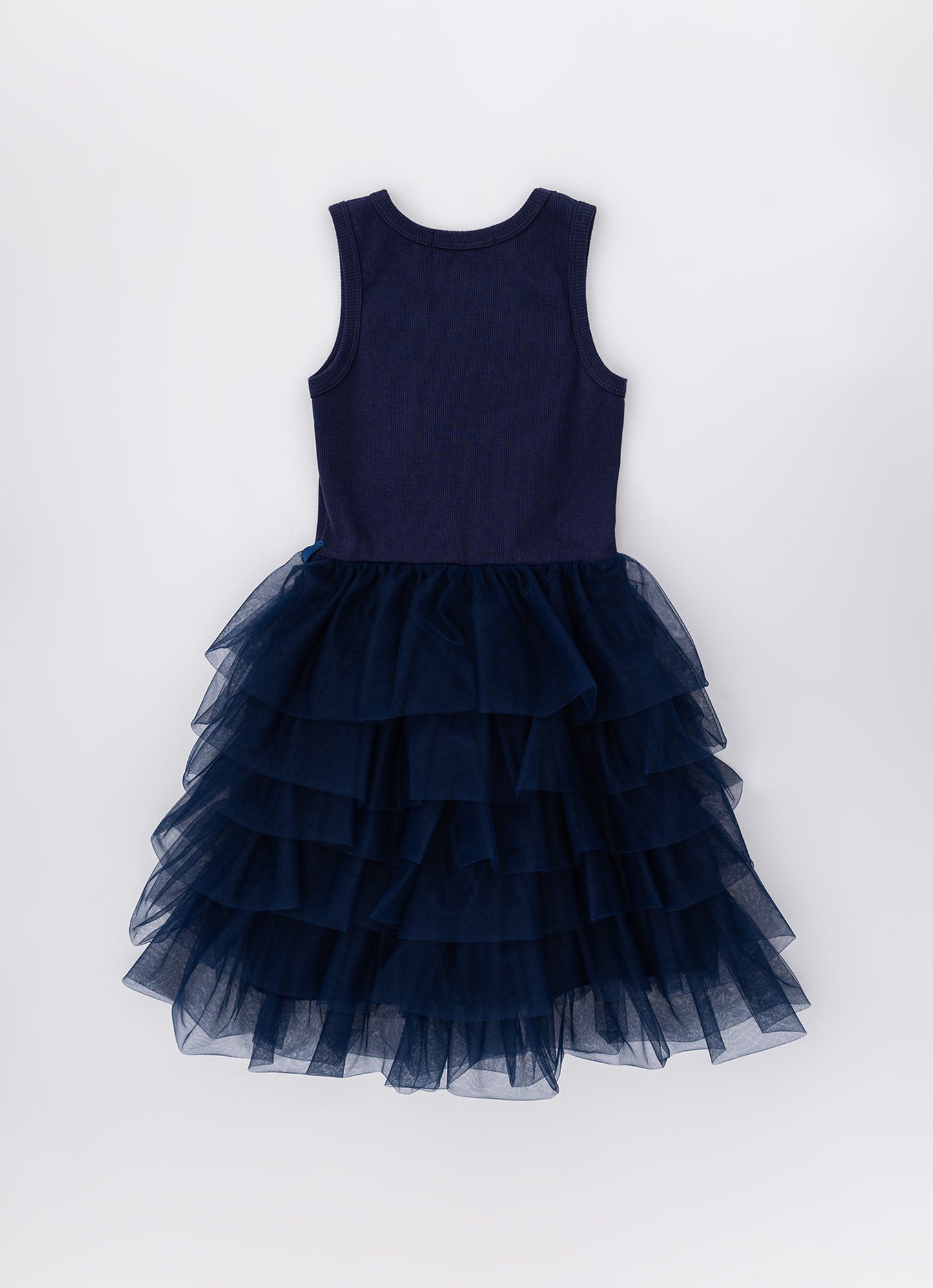 Vestido Rib Saia Babados Tule com Cinto