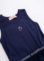 Vestido Rib Saia Babados Tule com Cinto