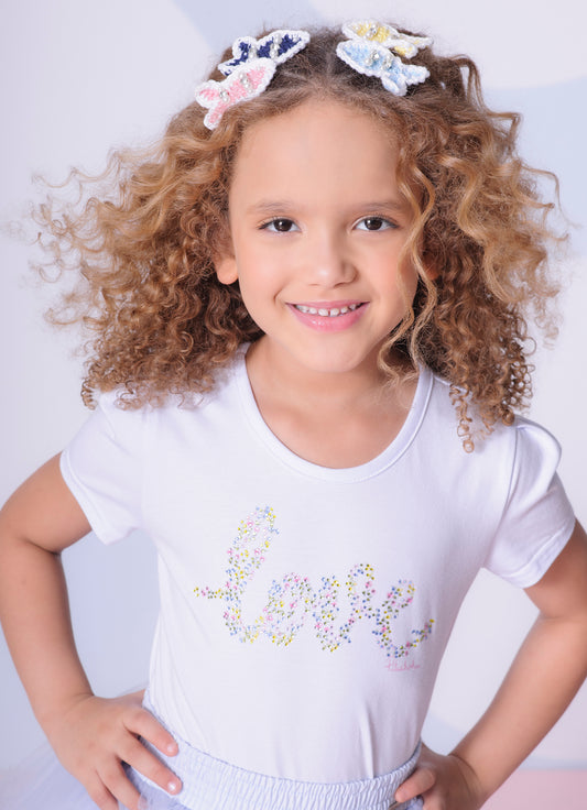 Blusa Cotton Serigrafia Love Floral Cristais Blusa Cotton Serigrafia Love Floral Cristais