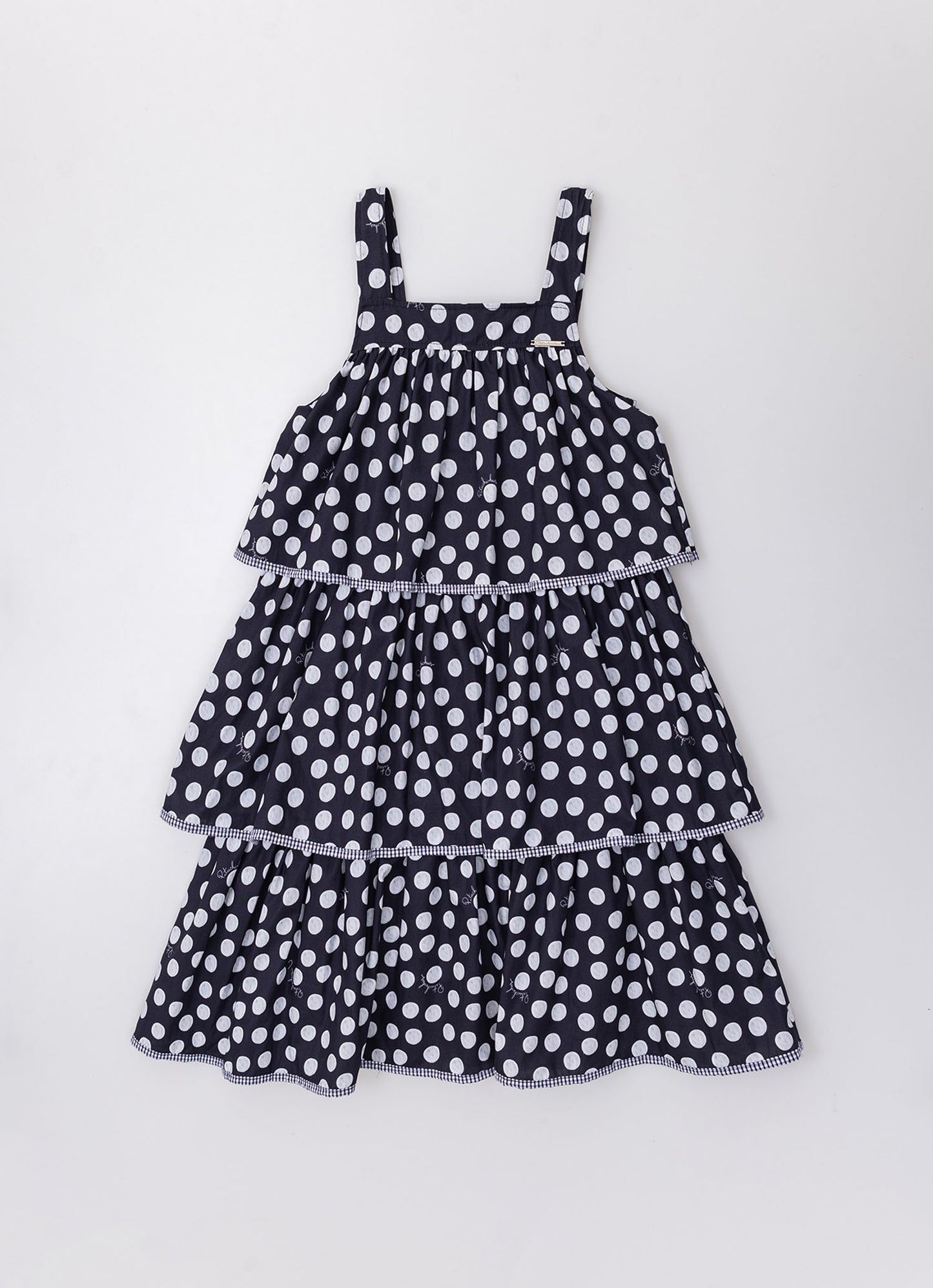Vestido Algodão Estampado Poá Babados