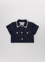 Casaqueto Jeans Fino Bordado Gola