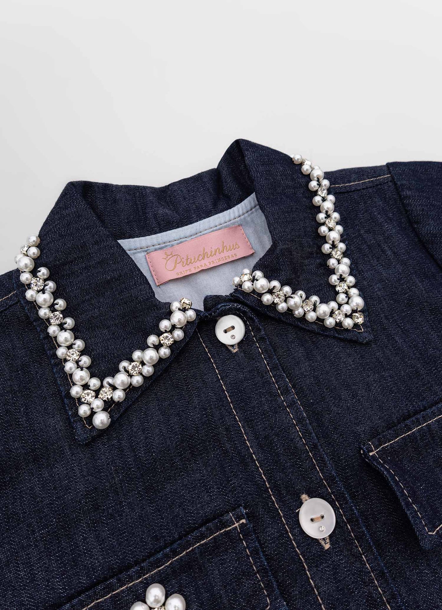 Casaqueto Jeans Fino Bordado Gola