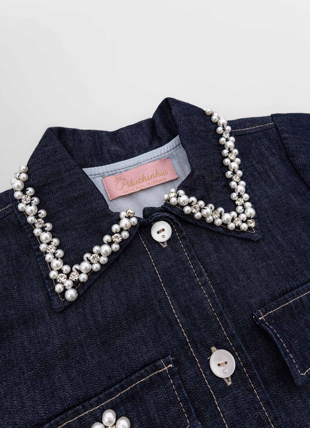 Casaqueto Jeans Fino Bordado Gola