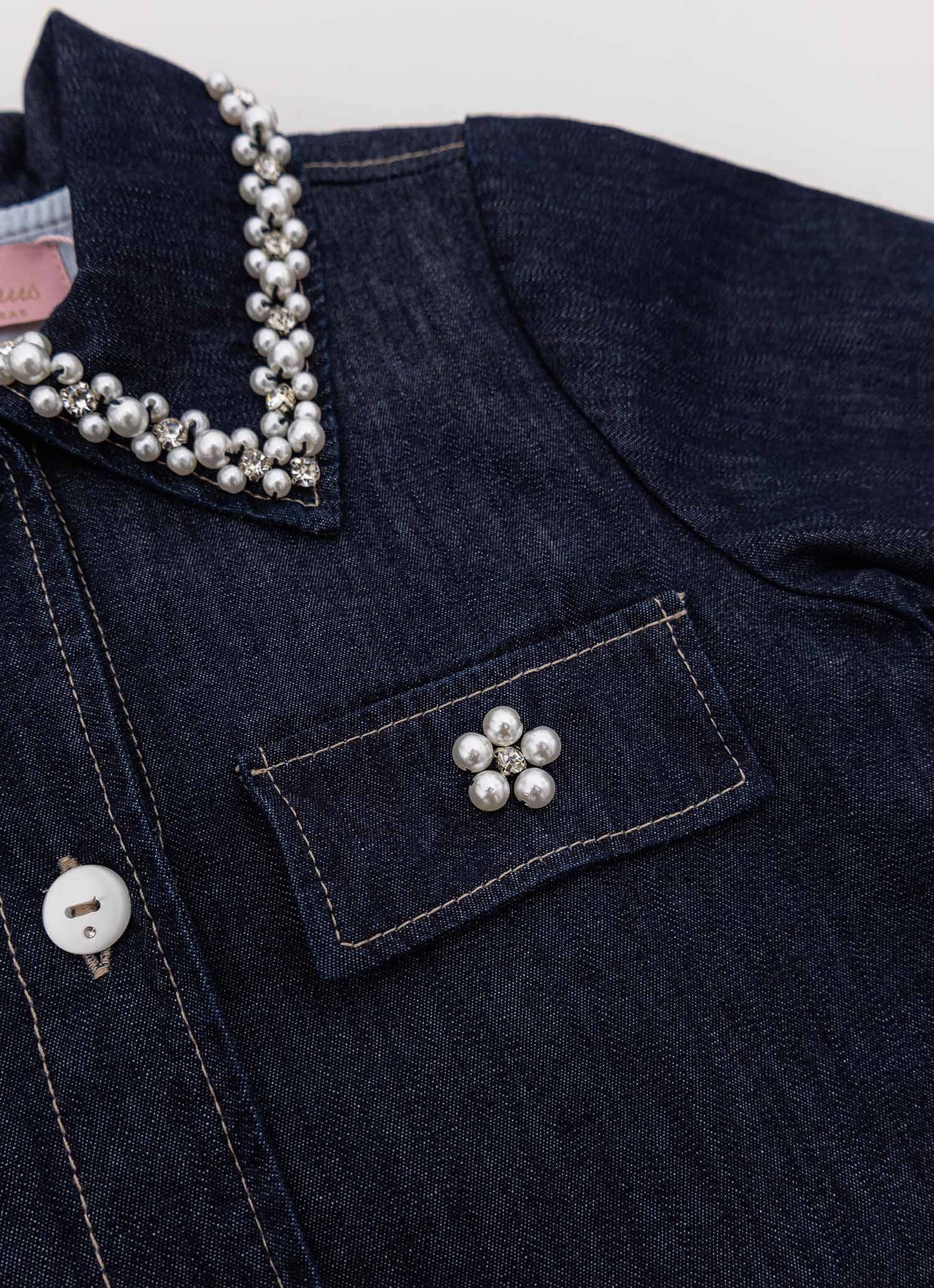 Casaqueto Jeans Fino Bordado Gola
