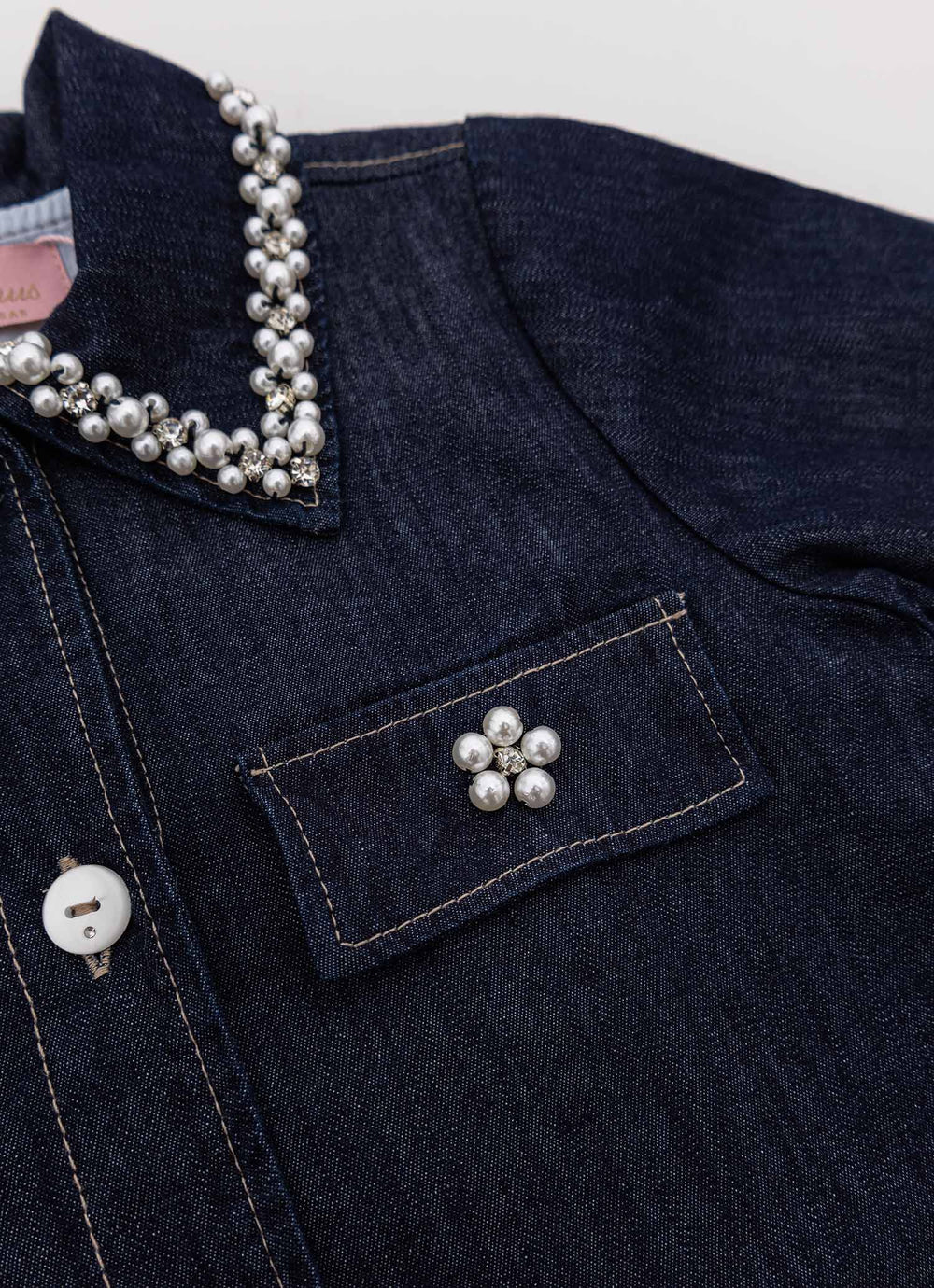 Casaqueto Jeans Fino Bordado Gola