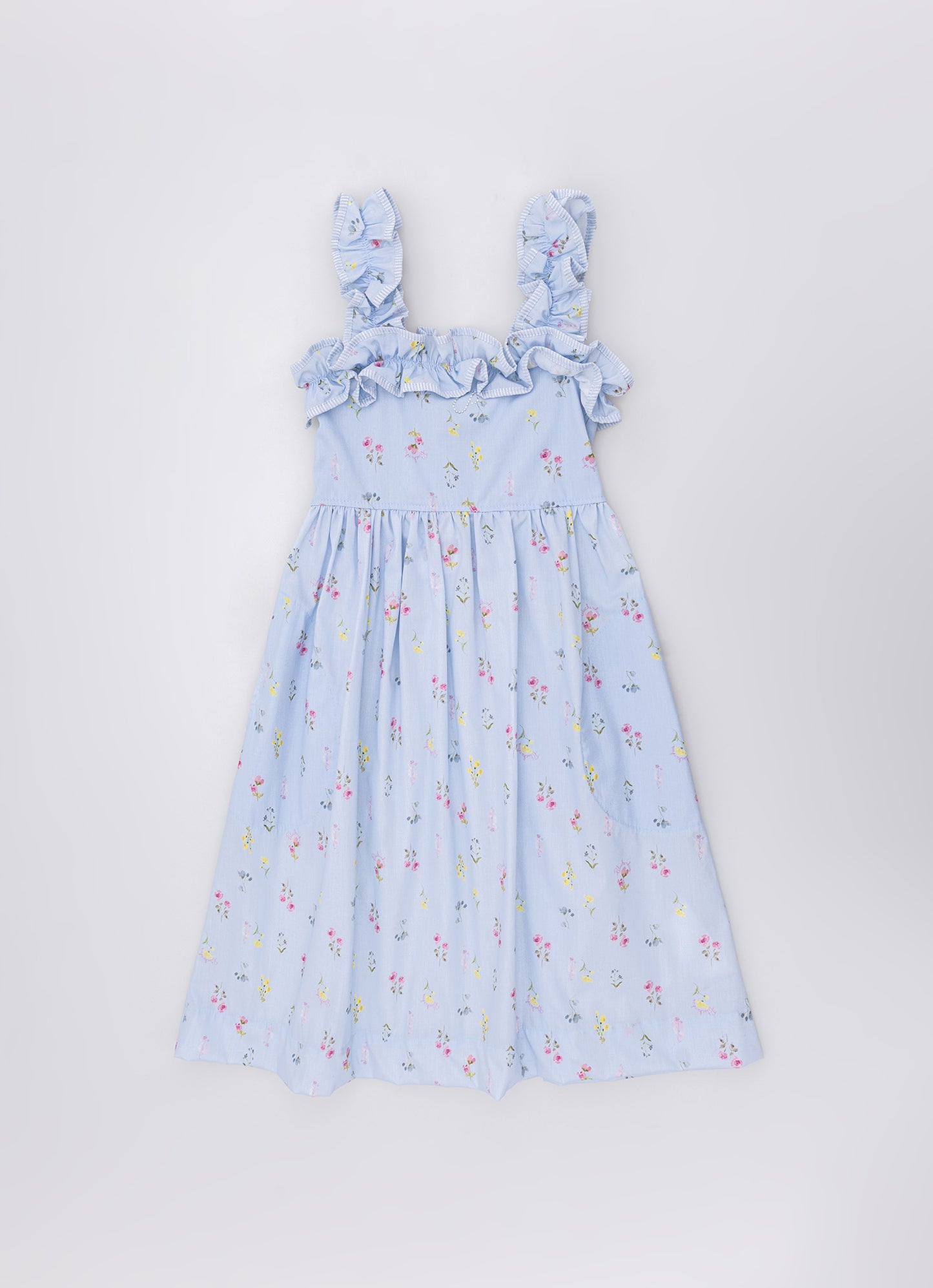 Vestido Algodão Estampado Floral Azul