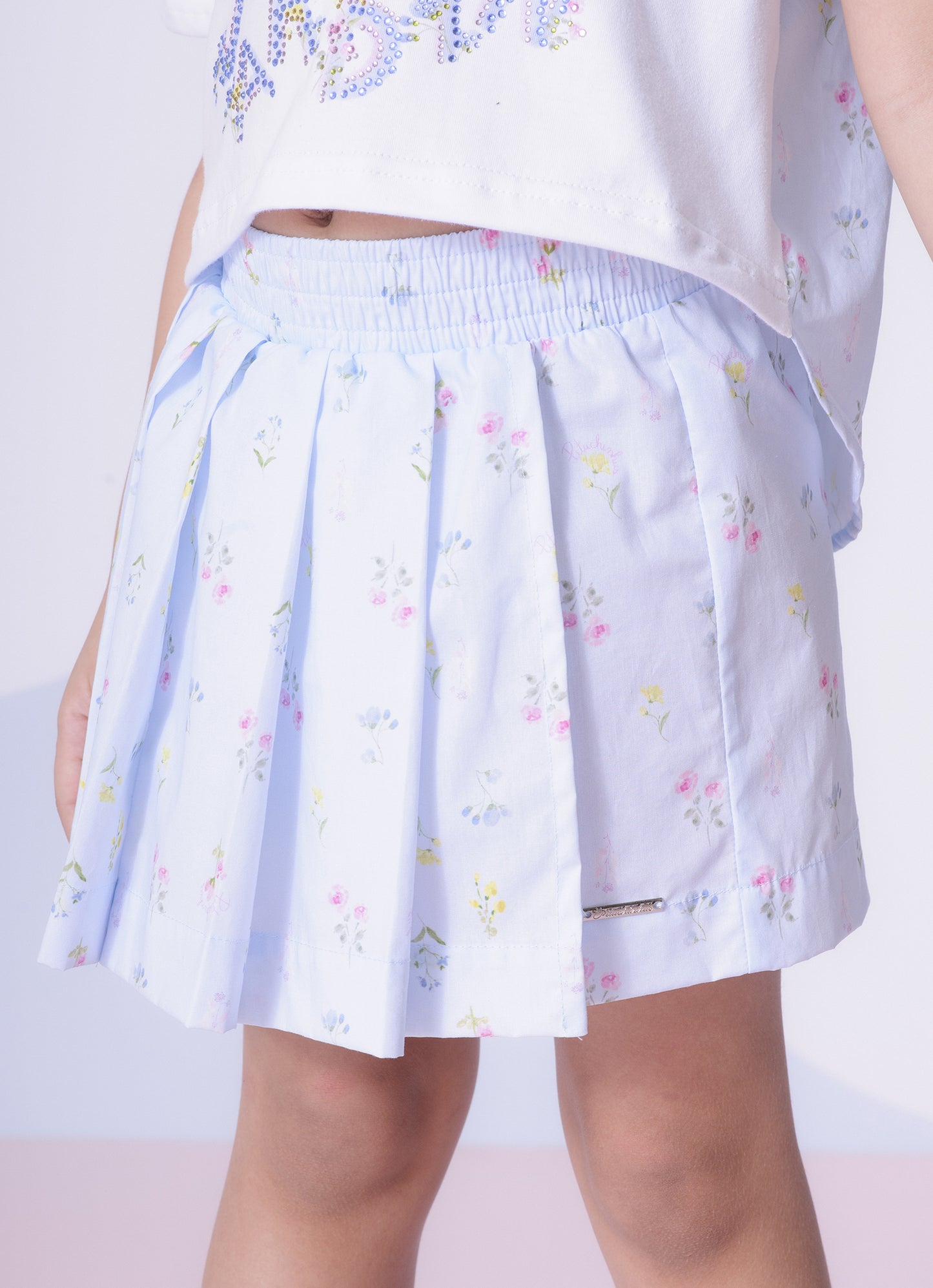 Saia Short Algodão Estampa Floral Pregas