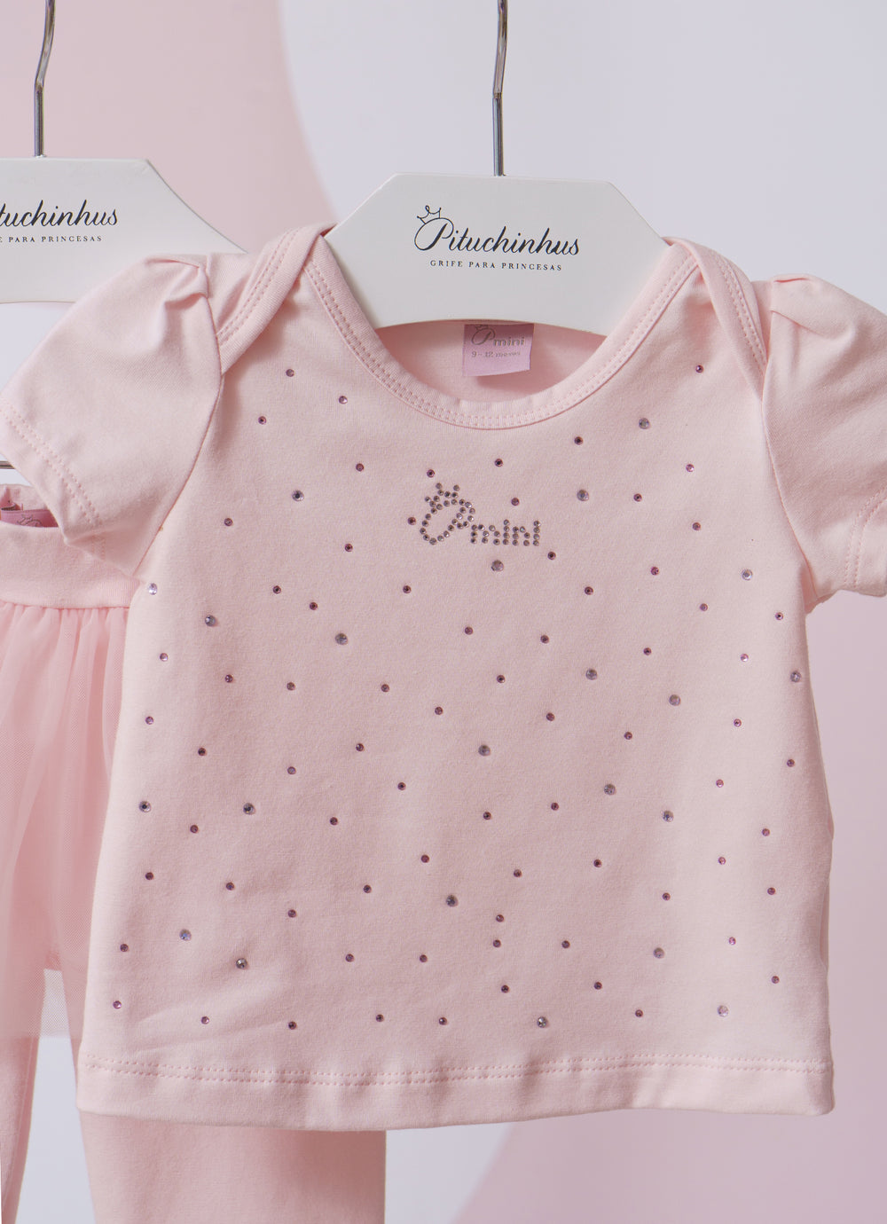 Conjunto Blusa Cotton Cristais e Legging Saia Tule