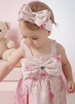 Vestido Algodao Floral Maxi Laço Puffer