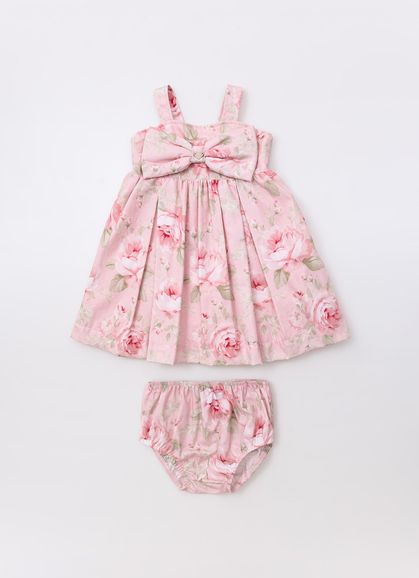 Vestido Algodao Floral Maxi Laço Puffer