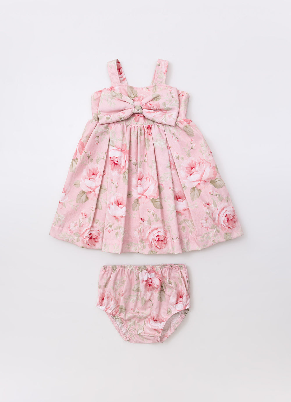 Vestido Algodao Floral Maxi Laço Puffer