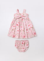 Vestido Algodao Floral Maxi Laço Puffer
