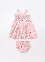 Vestido Algodao Floral Maxi Laço Puffer