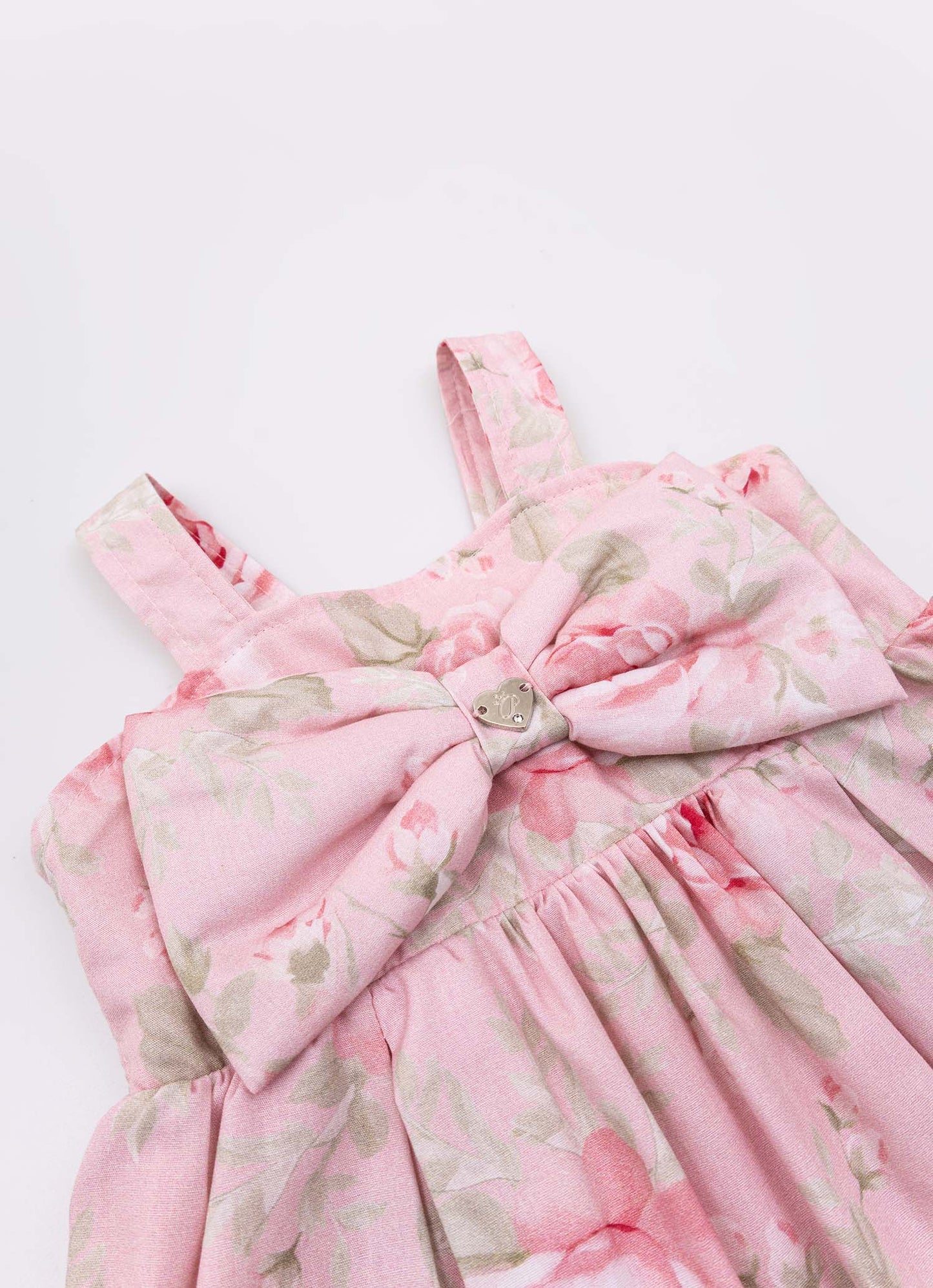 Vestido Algodao Floral Maxi Laço Puffer