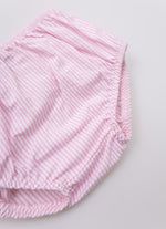 Vestido Algodão Listrado Babado Laços Puffer