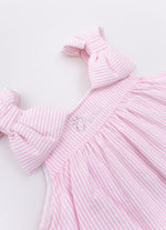 Vestido Algodão Listrado Babado Laços Puffer