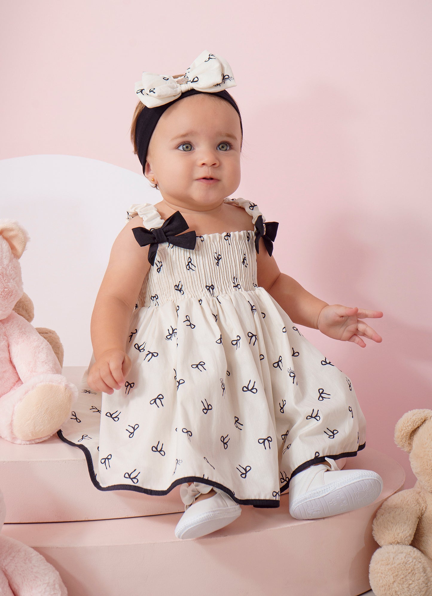 Vestido Algodão Estampa Lacinhos Lastex