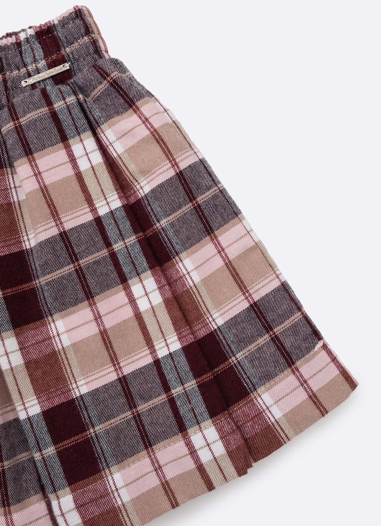 Saia Short Xadrez Cereja Pregas