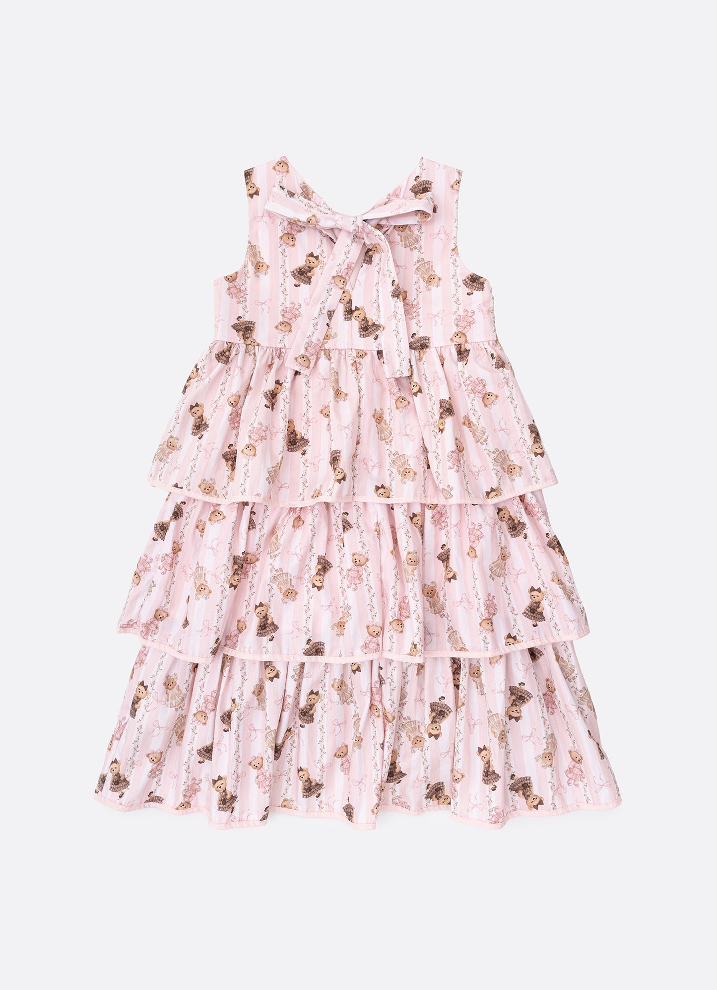 Vestido Algodão Listras e Ursas Babados