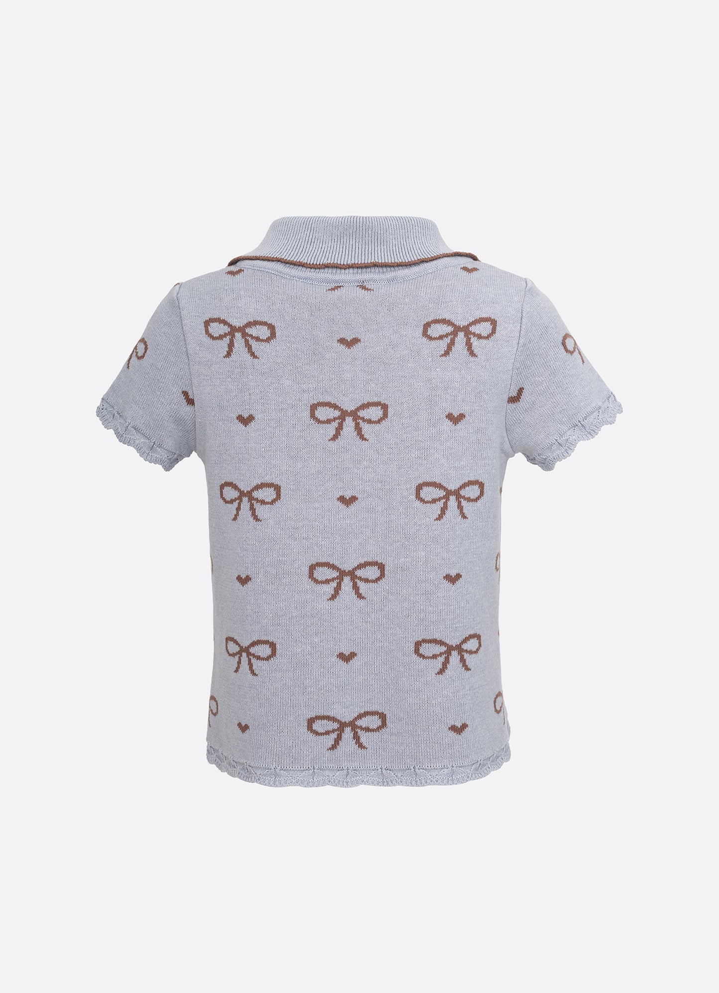 Blusa Tricot Gola Polo Laços e Corações Cristal