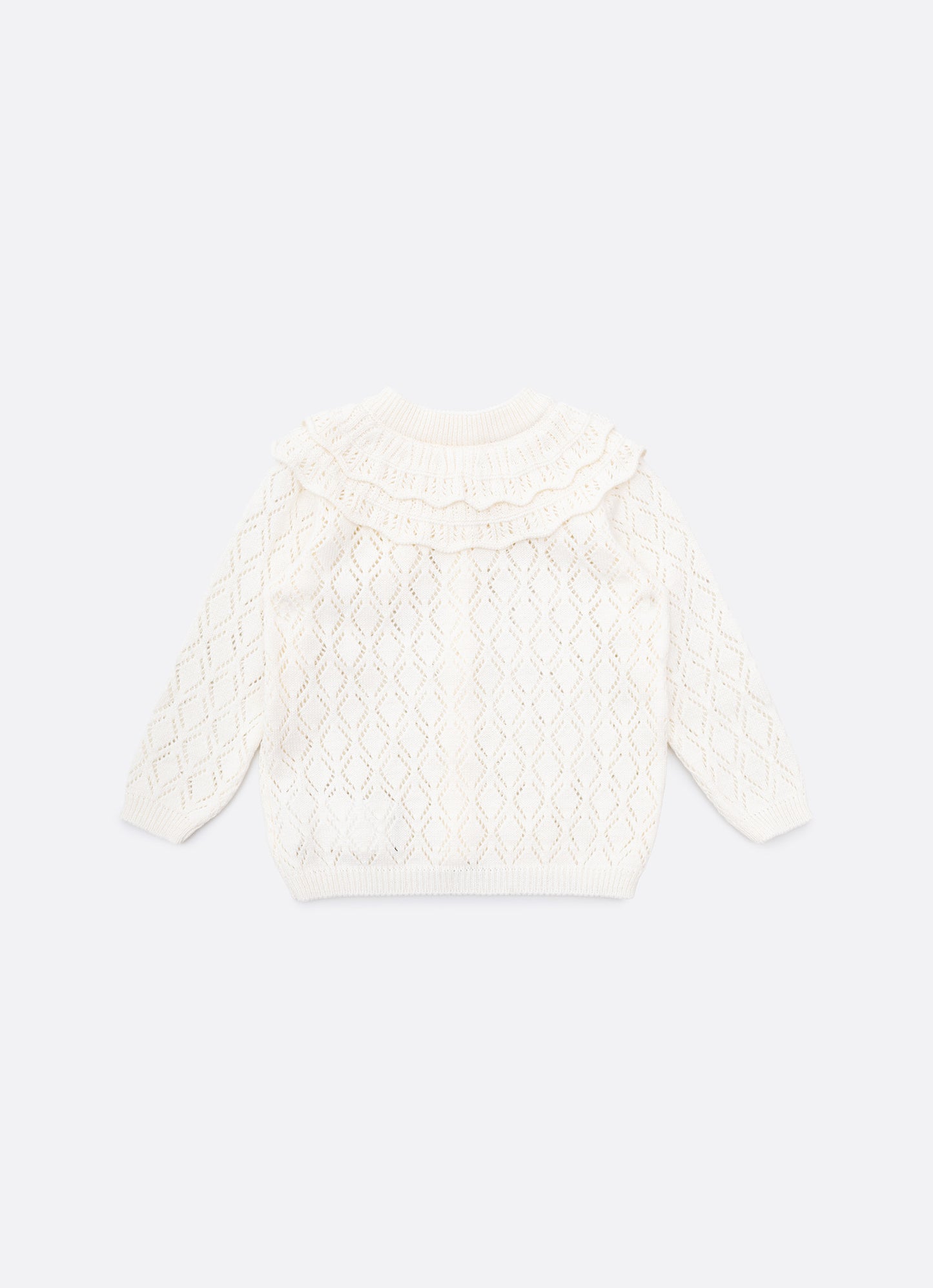 Casaqueto Tricot Ponto Rendado Babado Gola