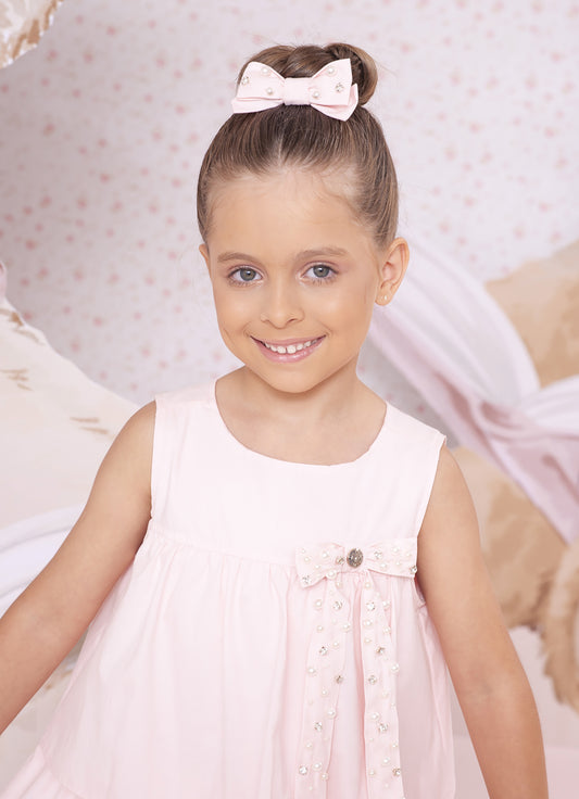 Vestido Tricoline Babados Laço Bordado Vestido Tricoline Babados Laço Bordado