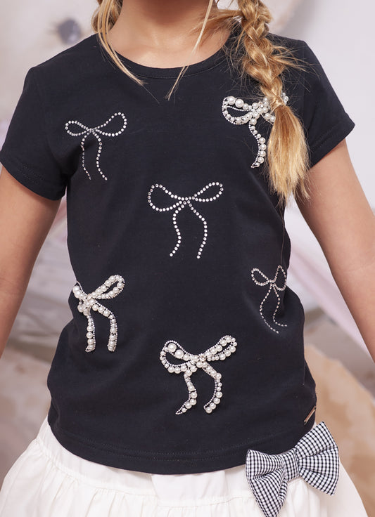 Blusa Cotton Multi Laços Cristais e Bordados Blusa Cotton Multi Laços Cristais e Bordados