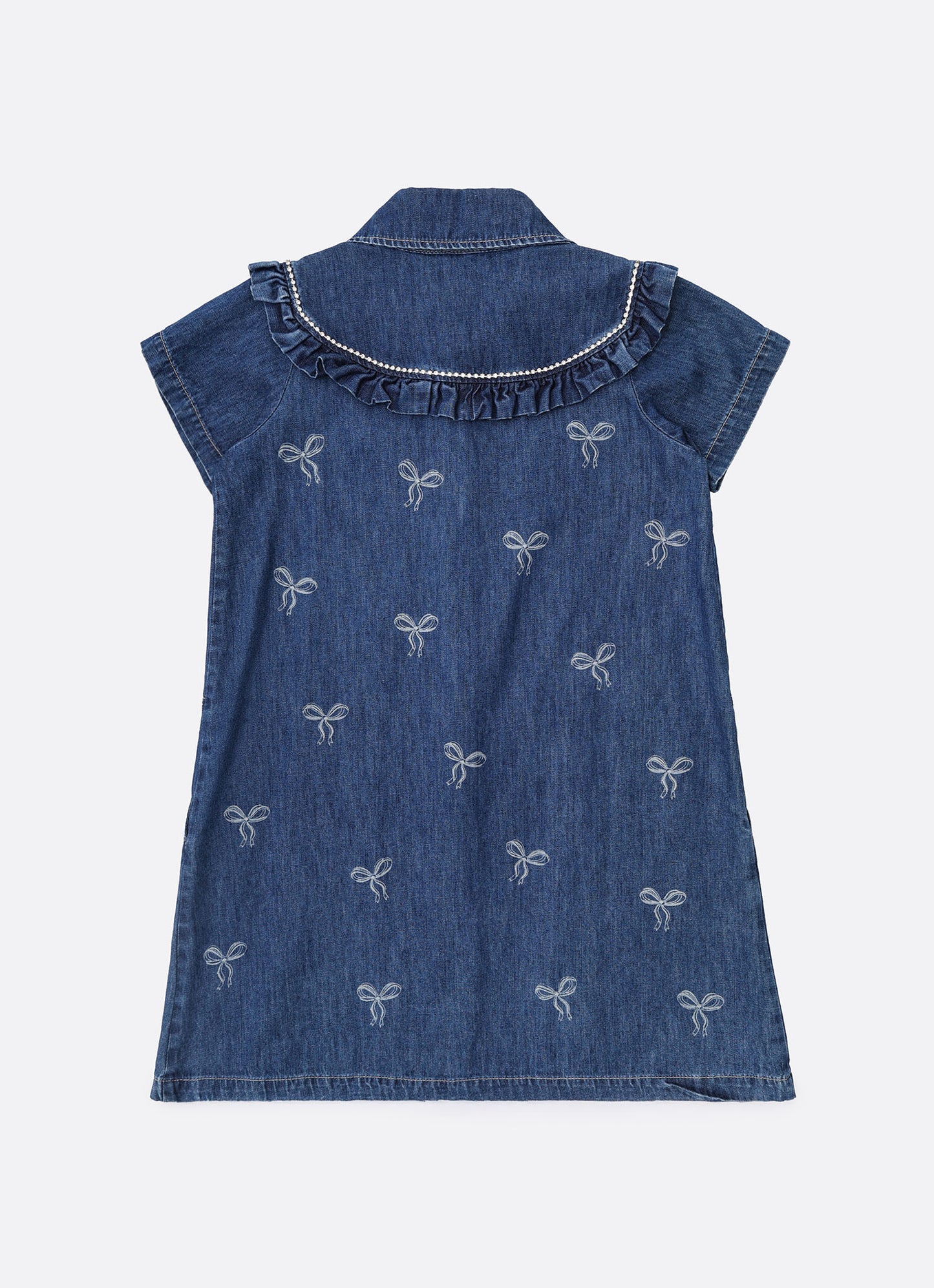 Vestido Jeans Fino Laços Detalhe Cristal
