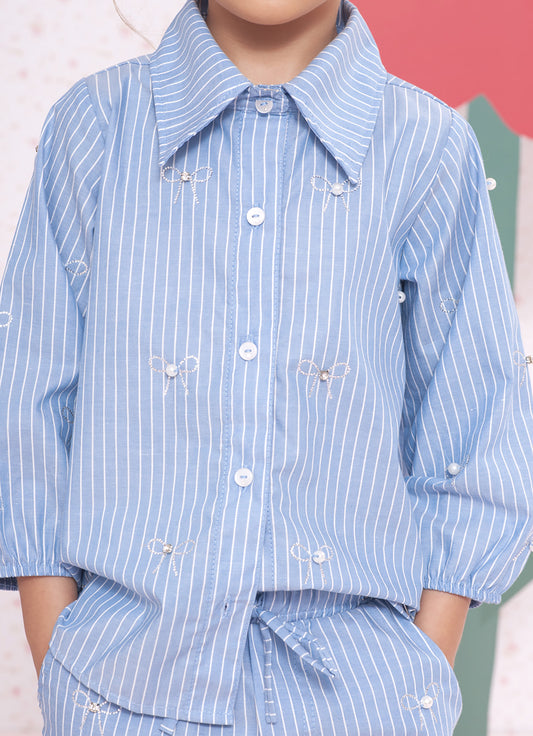 Camisa Algodão Listrada Lacinhos Camisa Algodão Listrada Lacinhos