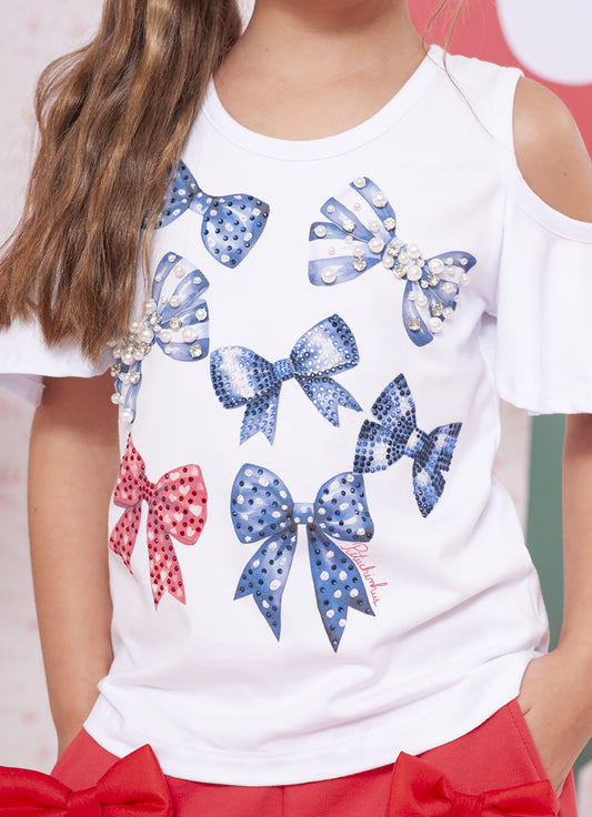 Blusa Cotton Serigrafia Laços Bordados Blusa Cotton Serigrafia Laços Bordados