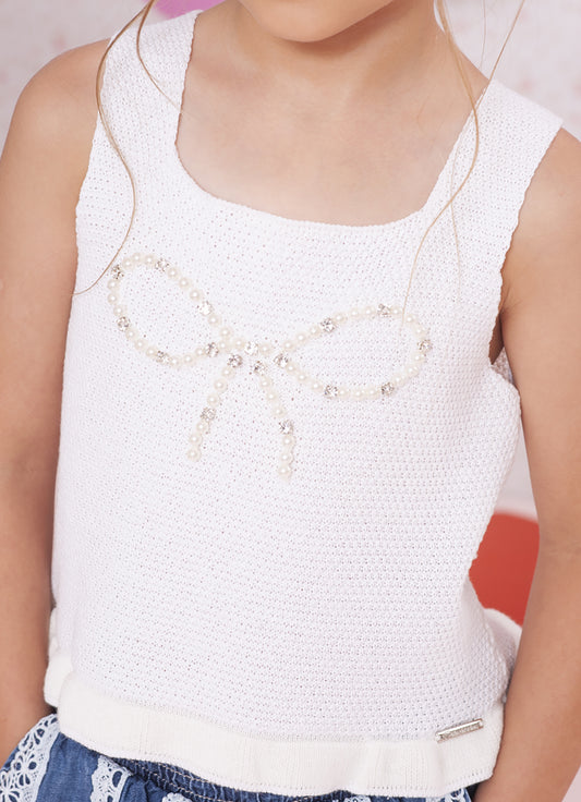 Regata Tricot Laço Bordado Regata Tricot Laço Bordado