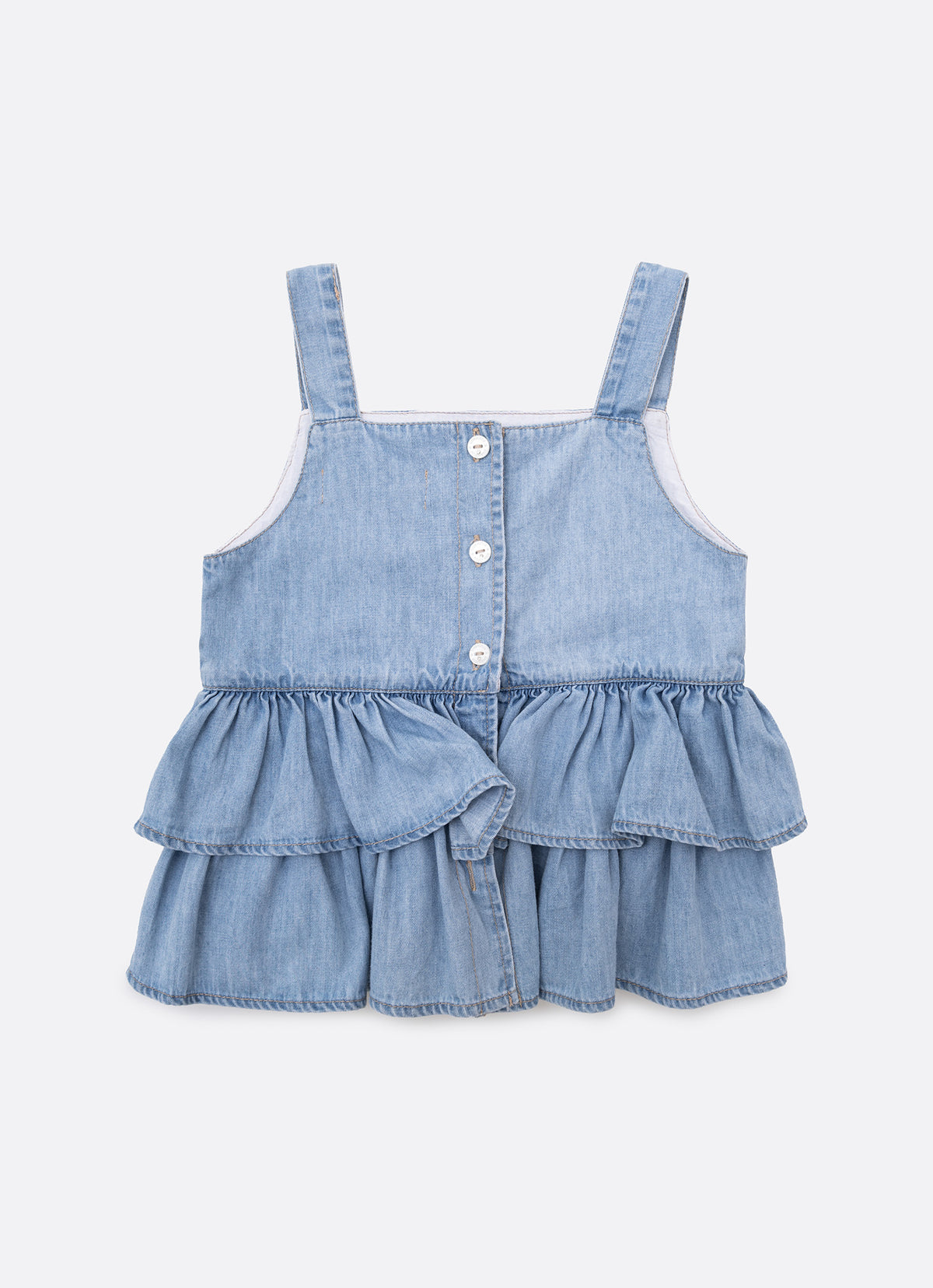 Blusa Alça Jeans Fino Babados