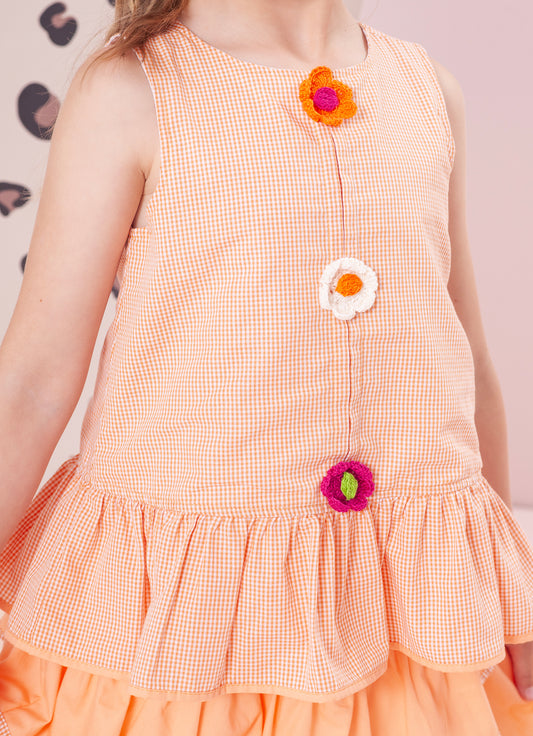 Blusa Algodão Xadrez Flores Crochê Blusa Algodão Xadrez Flores Crochê