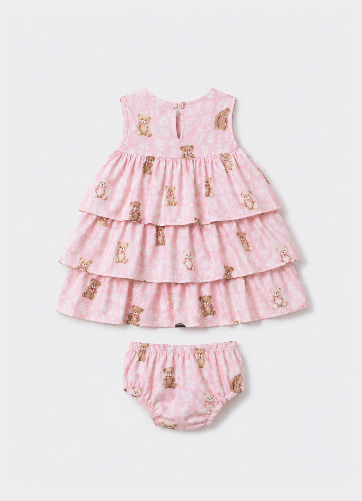 Vestido Algodão Ursinhas Babados Pmini