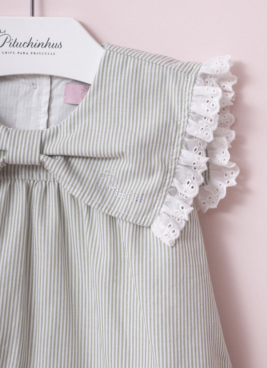 Vestido Algodão Listrado Gola Laço Pmini Vestido Algodão Listrado Gola Laço Pmini